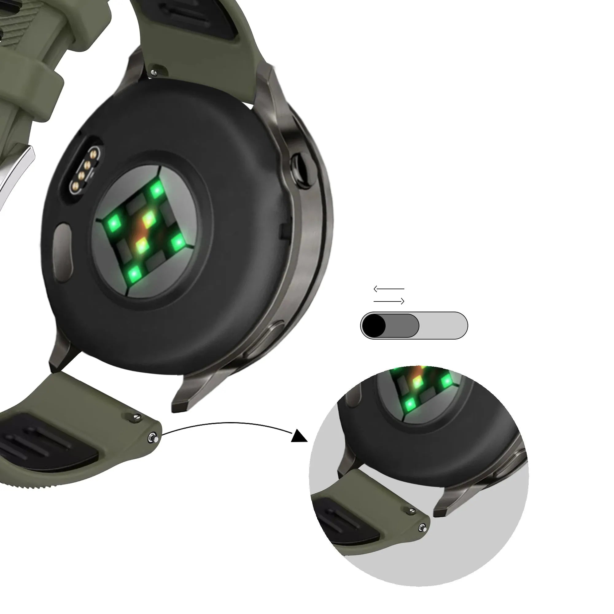 Bandz Bracelet sport avec boucle Garmin Forerunner 265s (vert olive/noir)