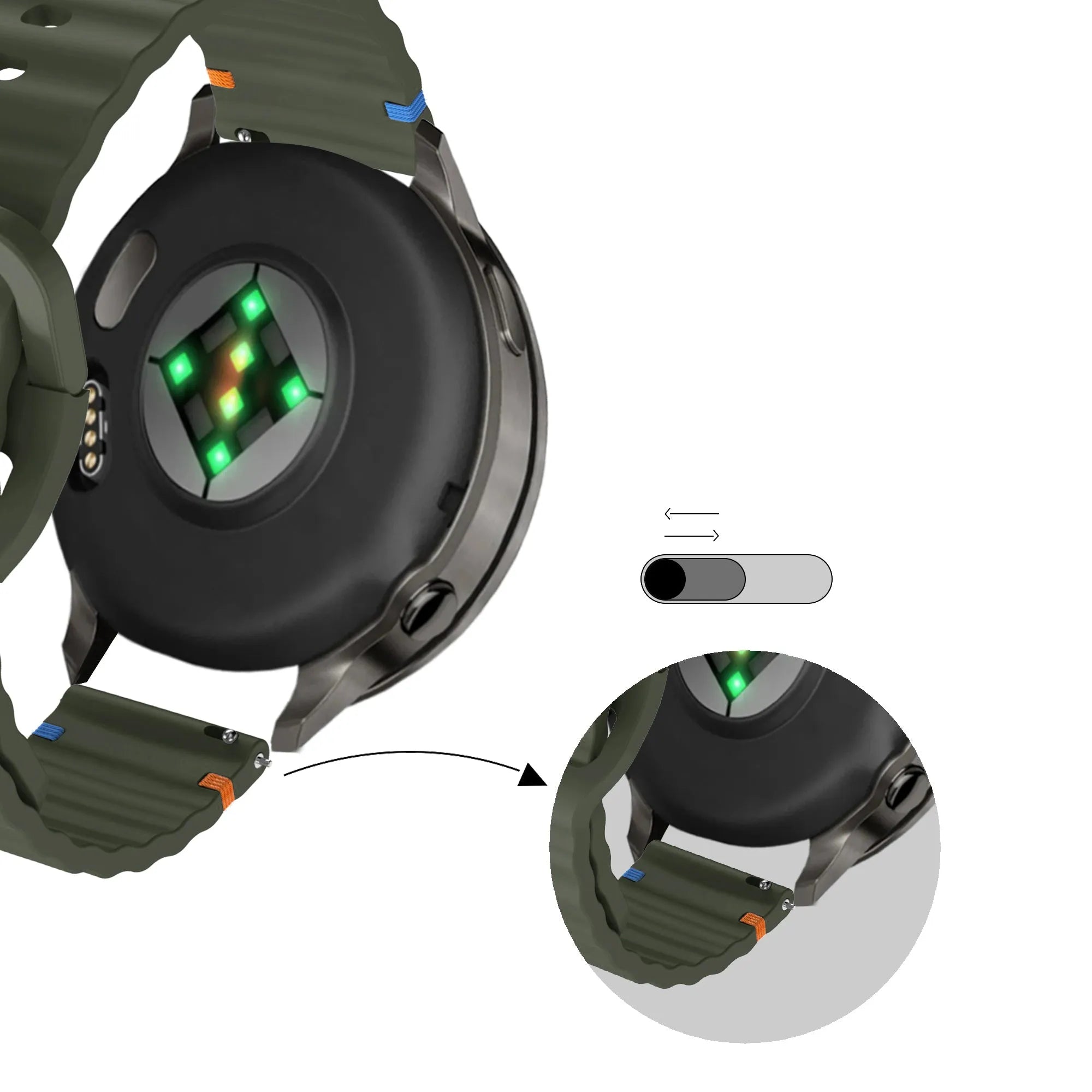 Bandz Bracelet silicone ondulé Garmin Forerunner 265s (vert armée)