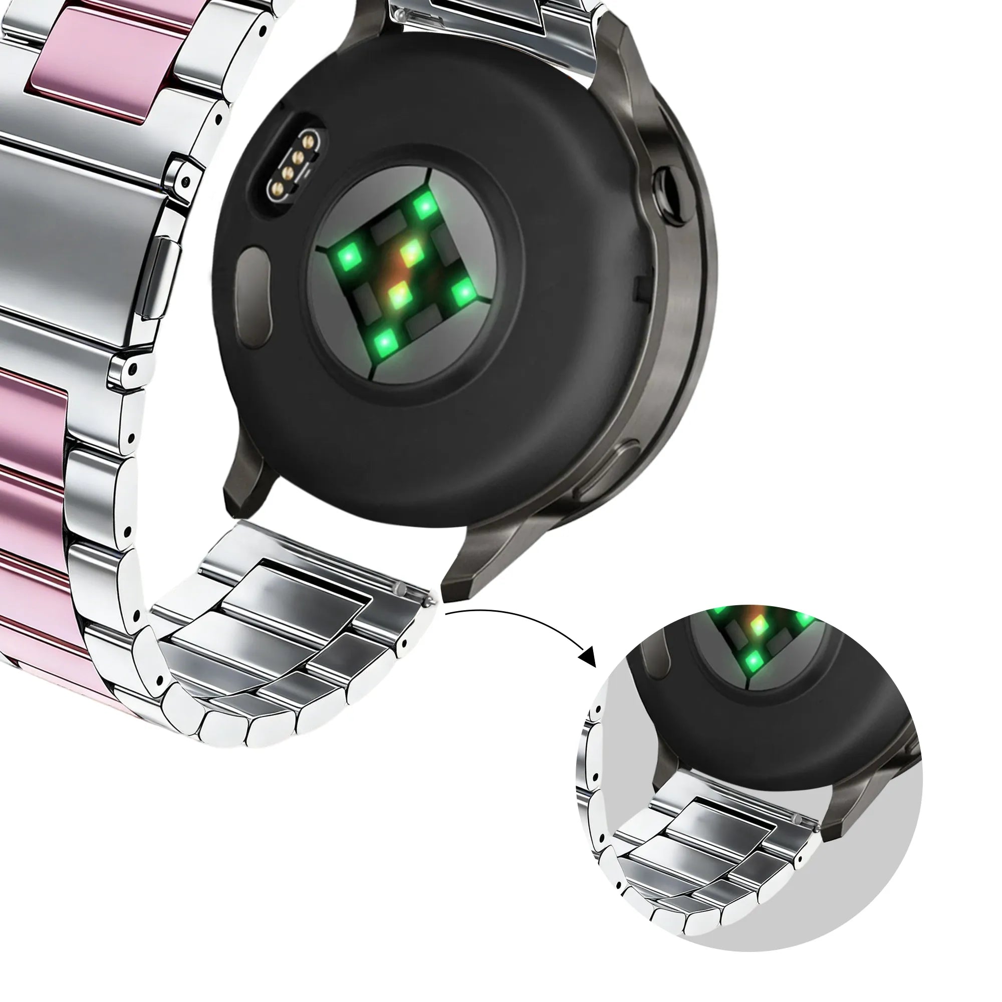 Bandz Garmin Venu SQ 2 Steel Strap 'Classic' (Silver/Pink)