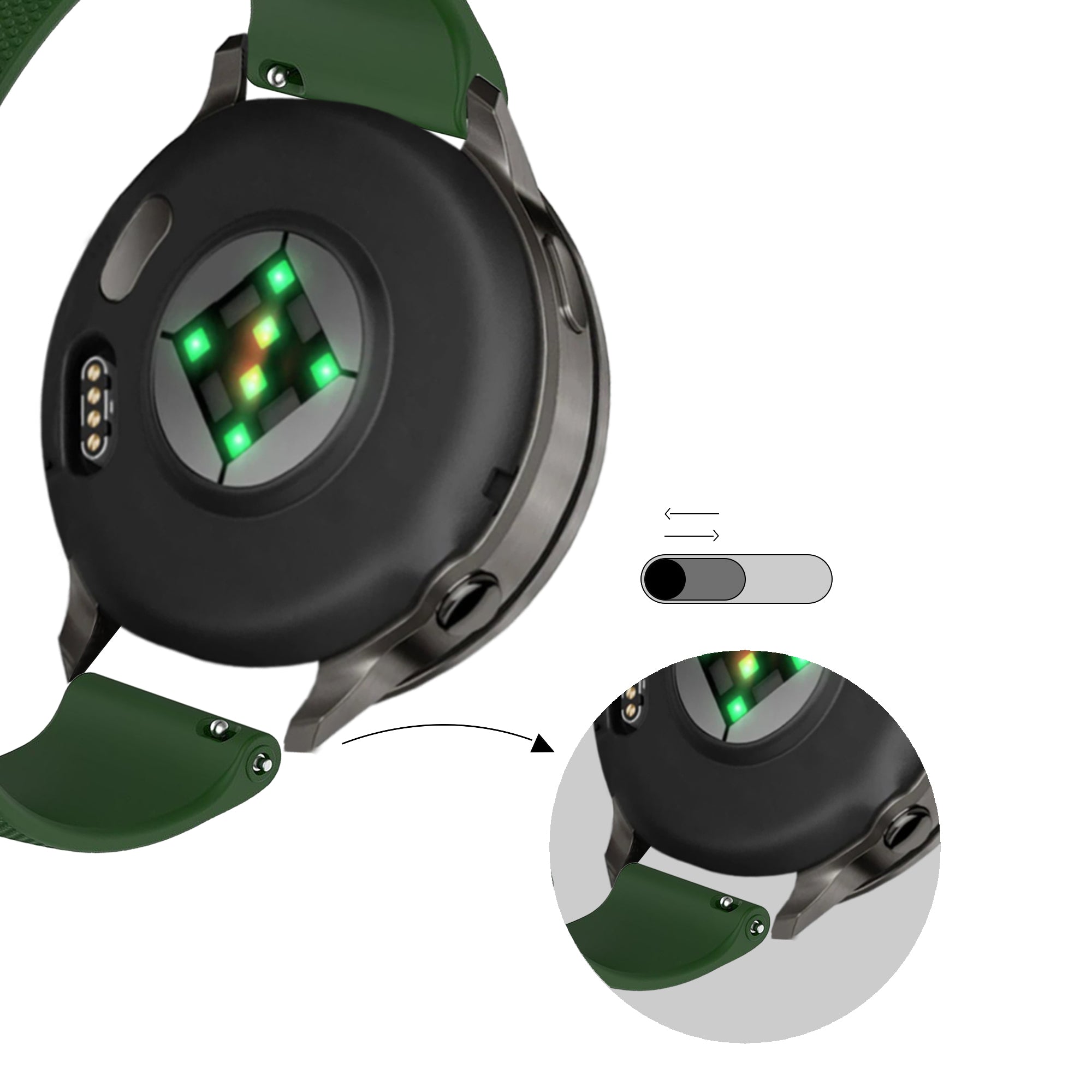Bandz Bracelet silicone 'Premium' Garmin Venu SQ (vert armée)