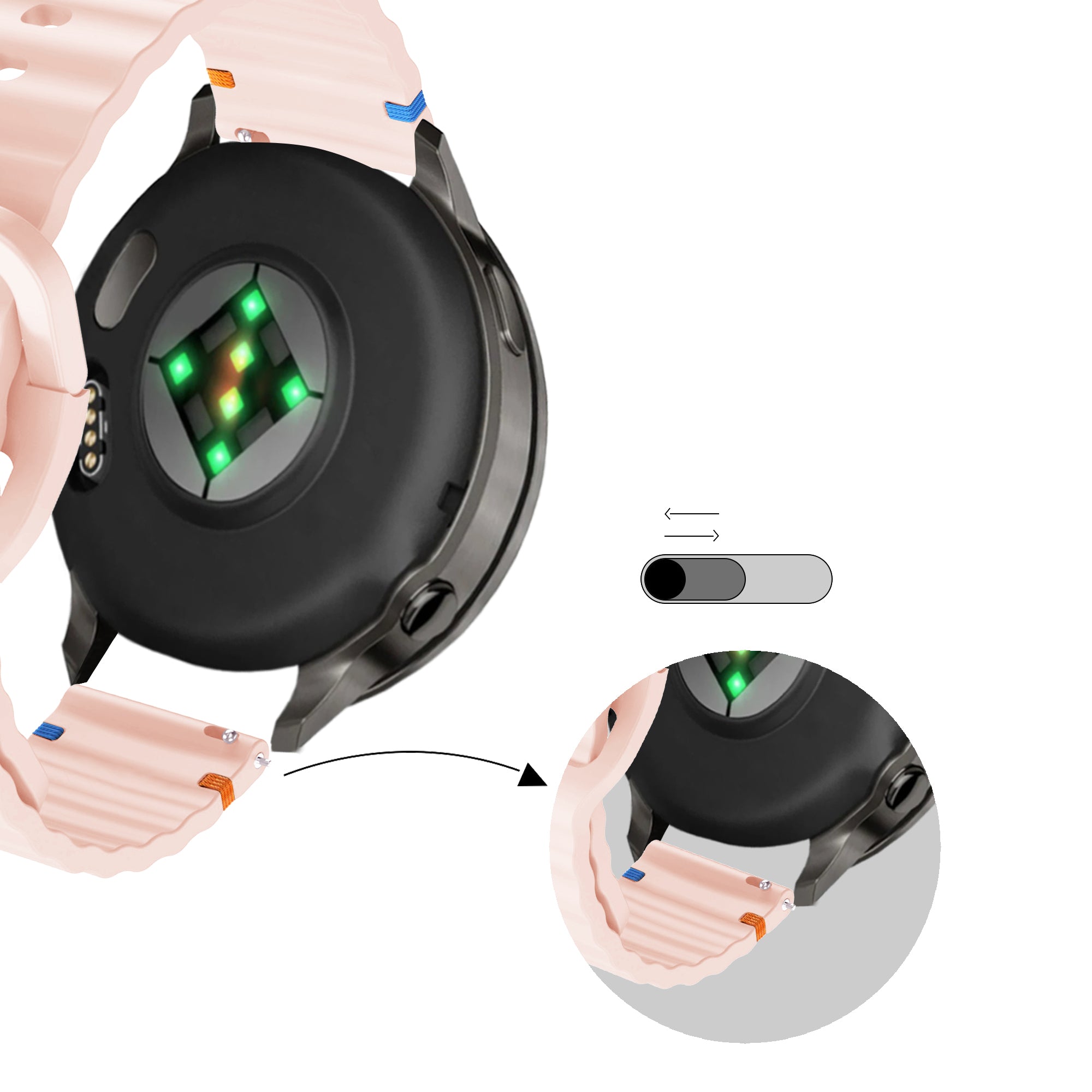 Bandz Bracelet silicone ondulé Garmin Forerunner 255s (rose clair)