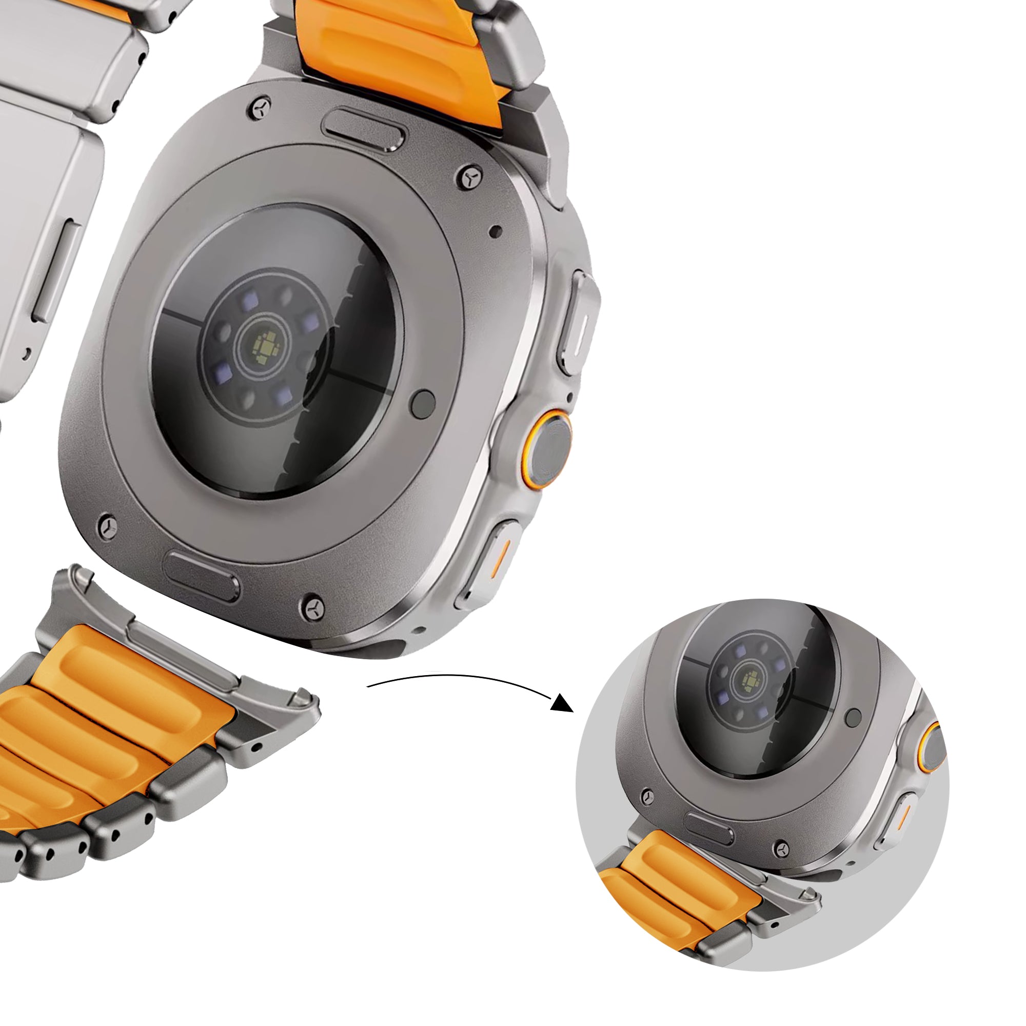 Bandz Samsung Galaxy Watch Ultra 2 Titanium Strap 'Hybrid' (Titanium/Orange)