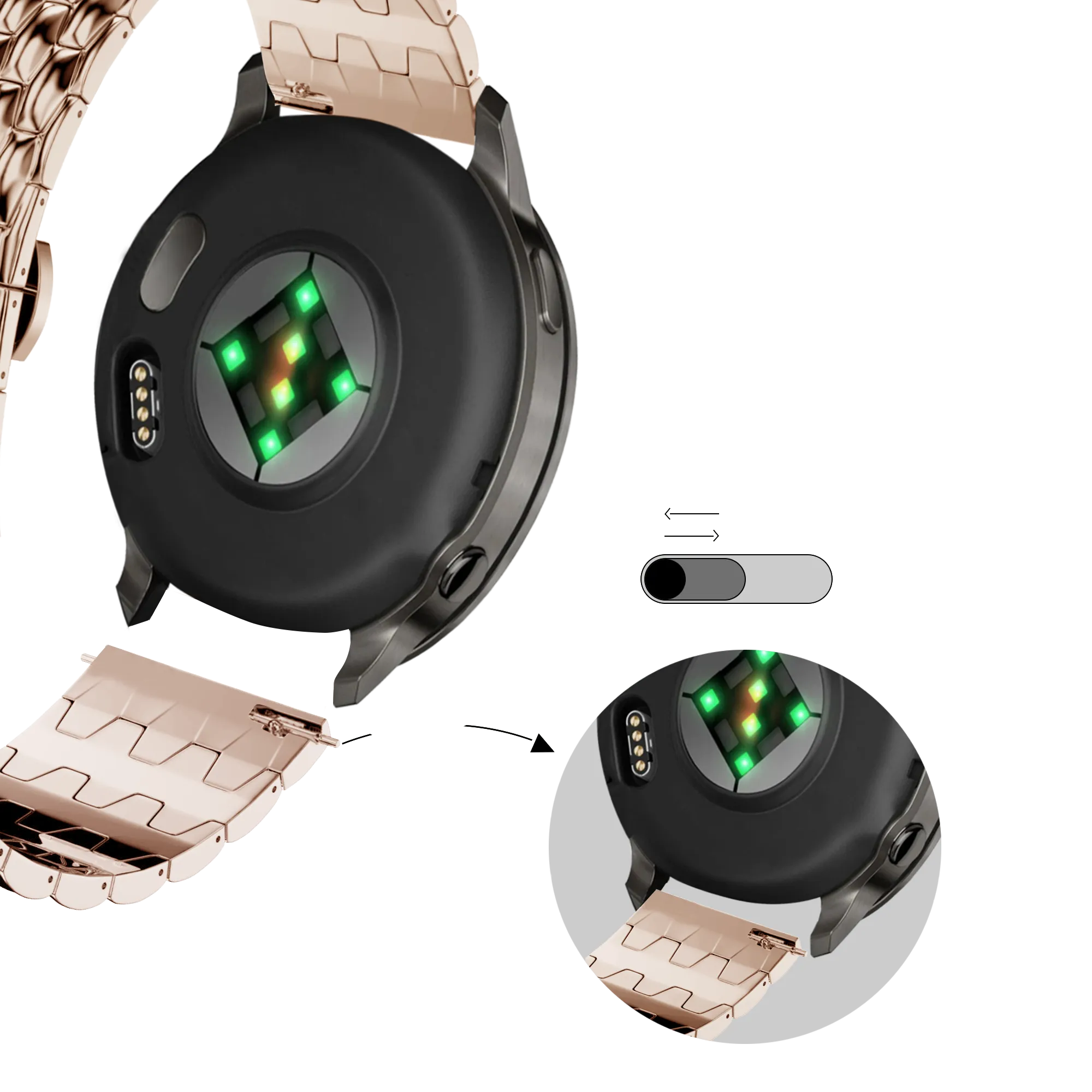 Bandz Bracelet acier 'Dragon' Garmin Bounce 2 (or rose)
