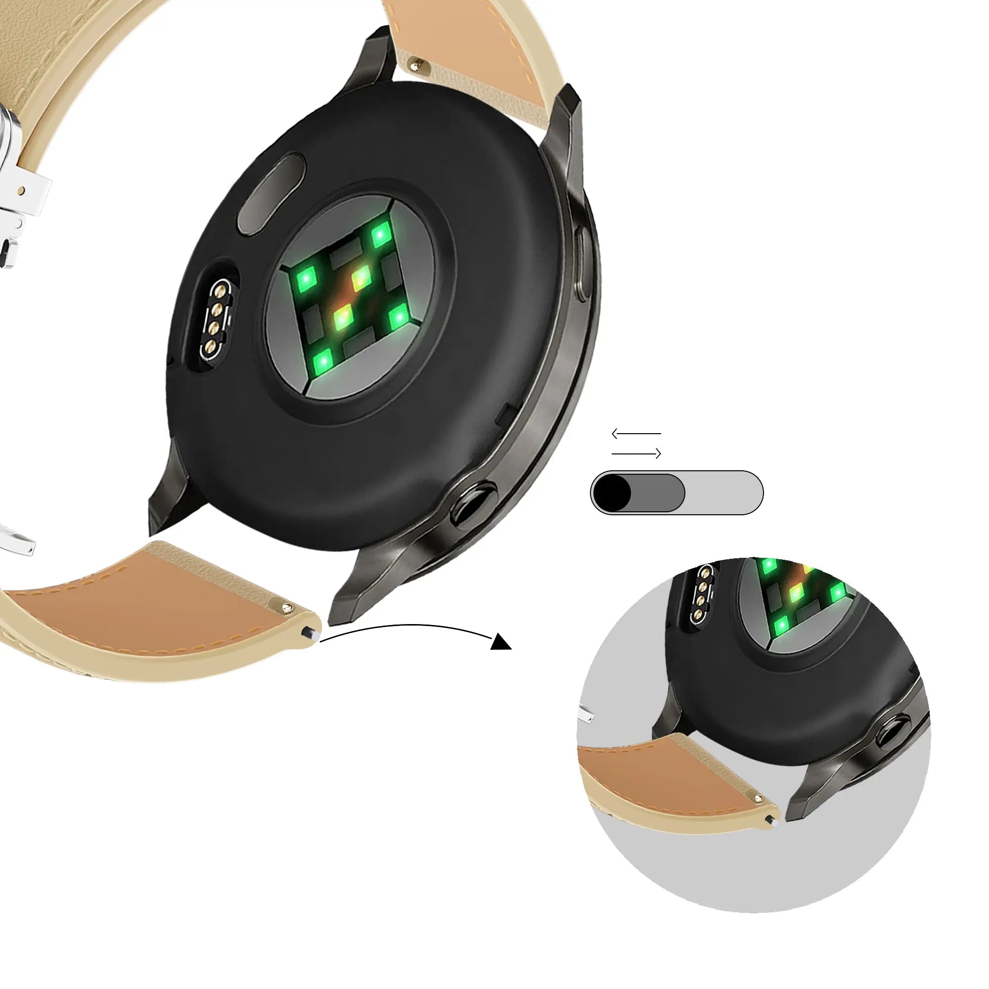 Bandz Bracelet cuir 'D-Type' Actyve Smartwatch 20mm (creme)