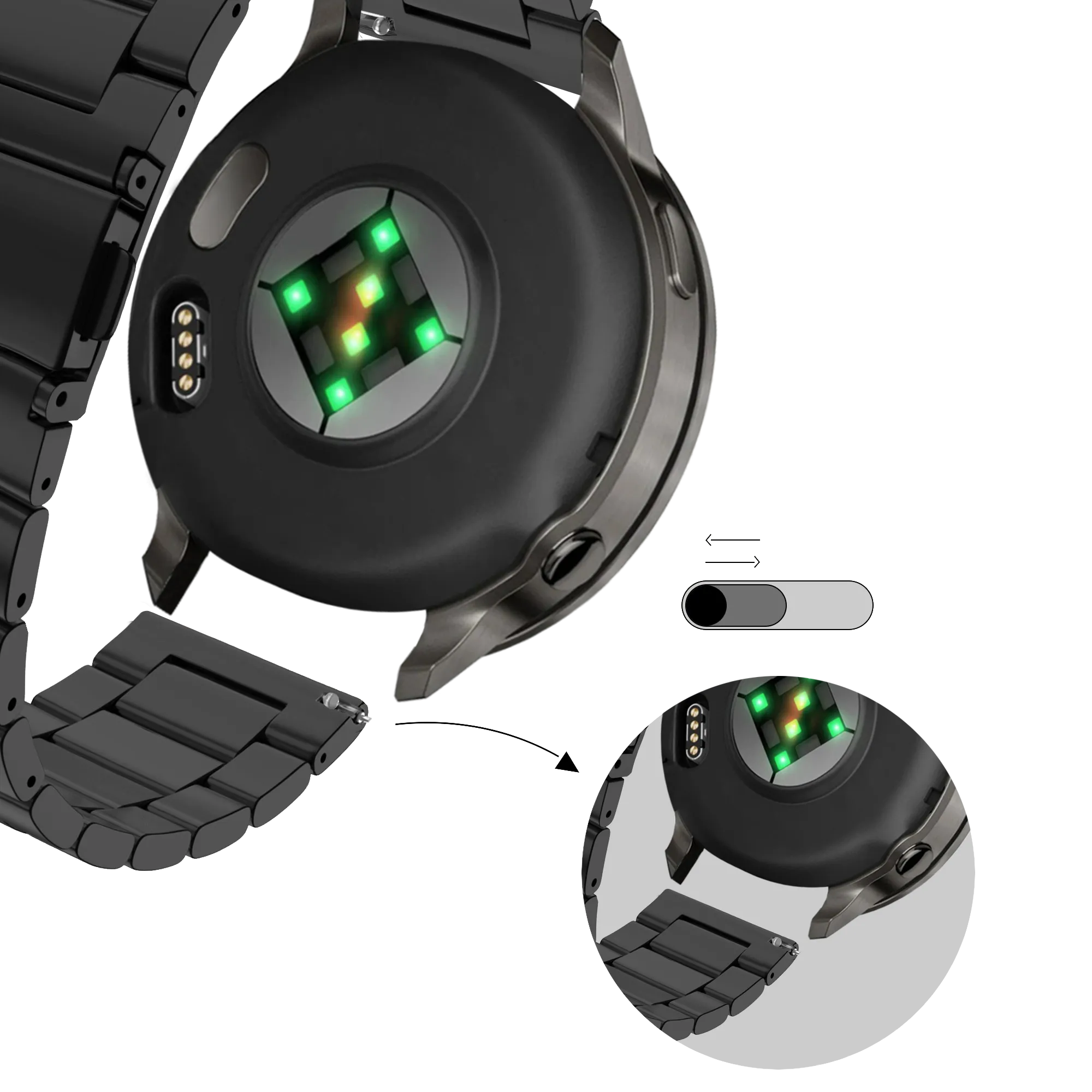Bandz Bracelet acier 'Classic' Garmin Forerunner 265s (noir)
