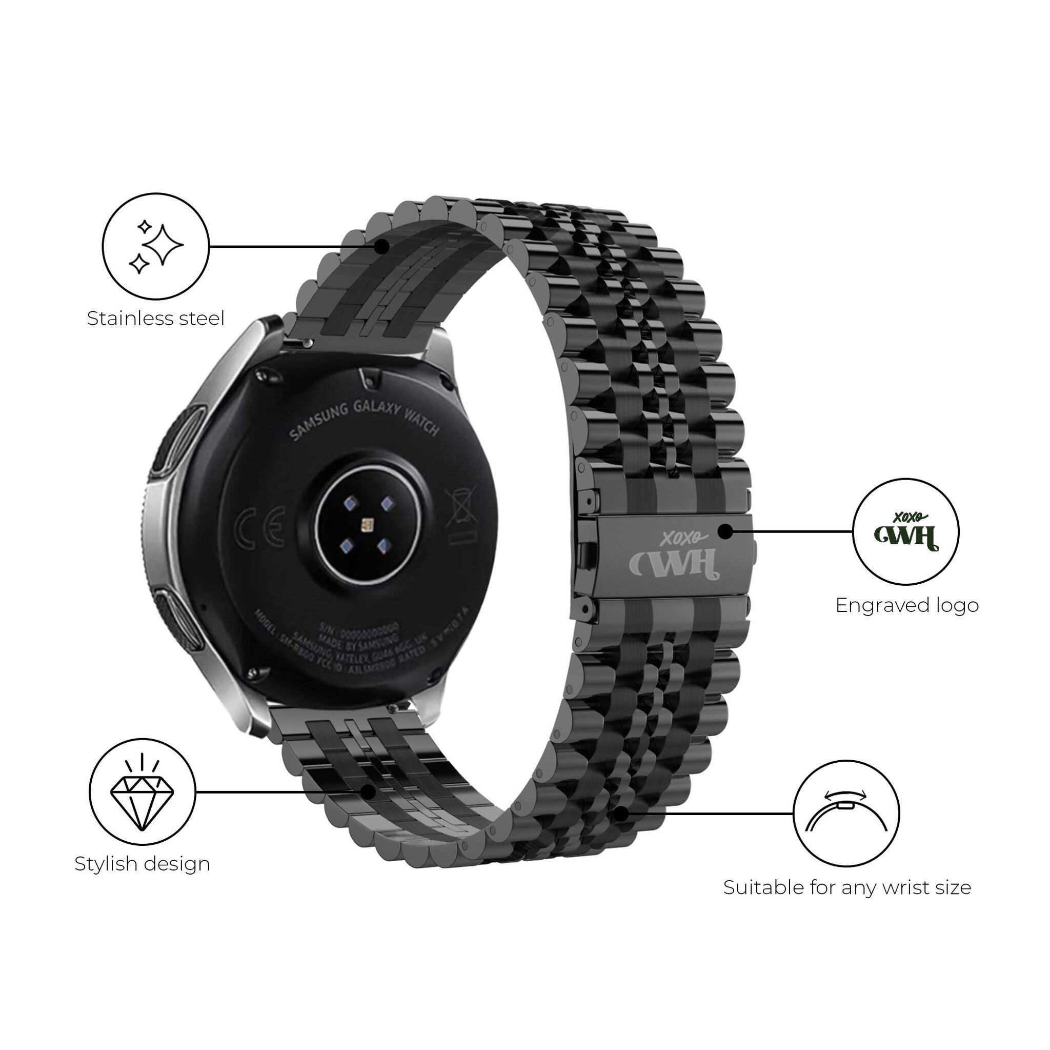 Bracelet acier xoxo Wildhearts Samsung Galaxy Watch 3 41mm (noir)