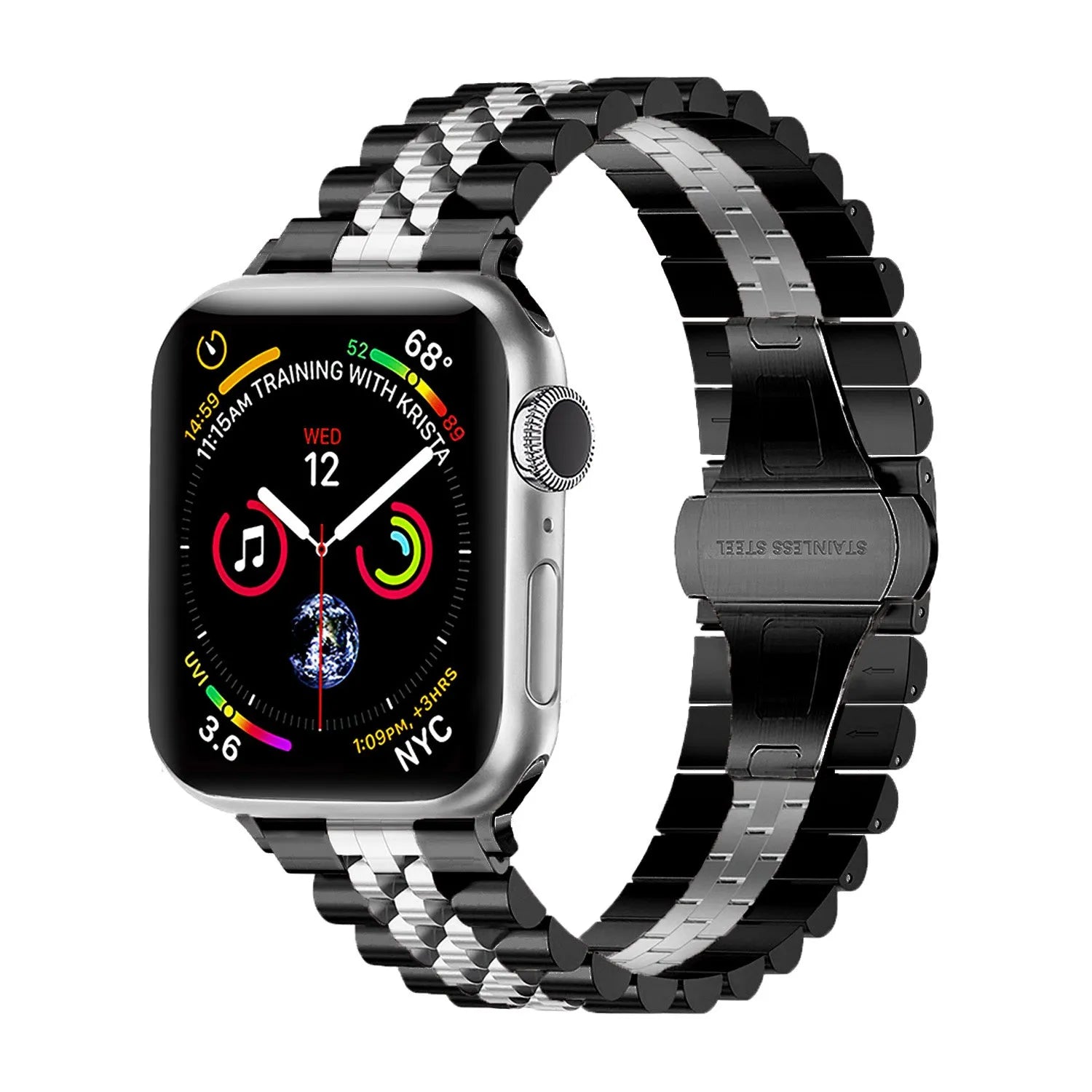 Bracelet acier Apple Watch Jubilé (noir/argent)