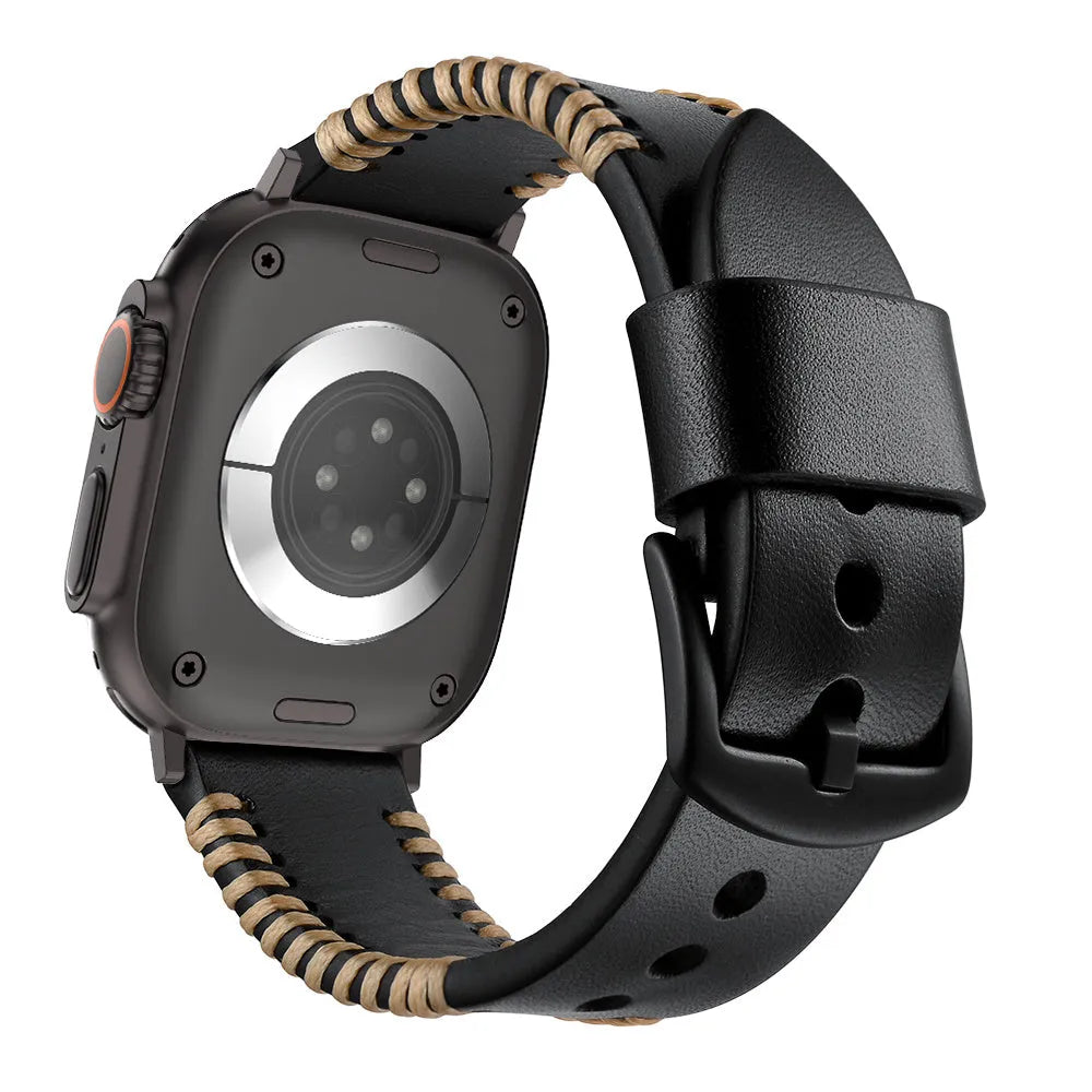 Bracelet en cuir cousu Apple Watch (noir)