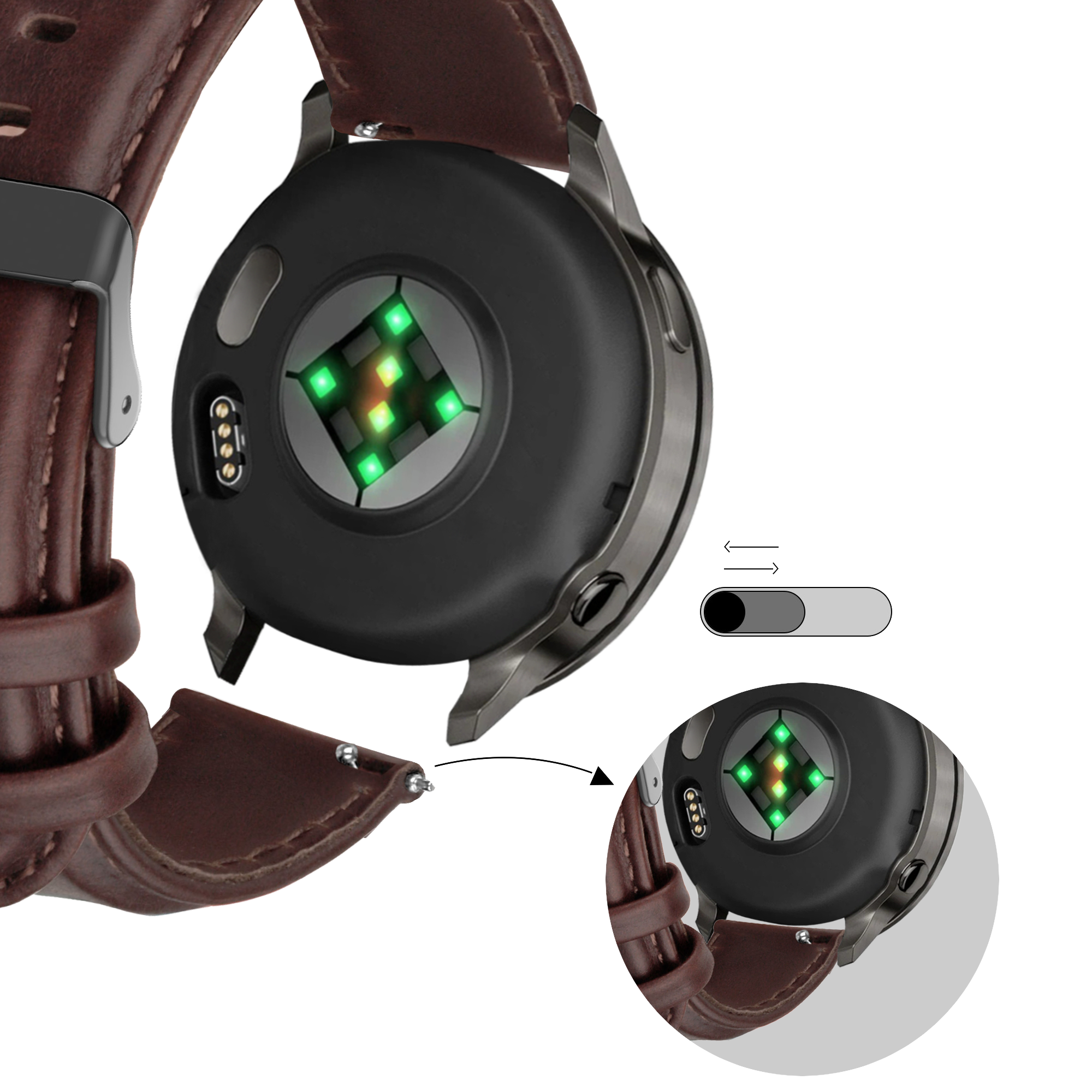 Bandz Garmin Forerunner 265 Leather Strap 'Classic' (Dark Brown)