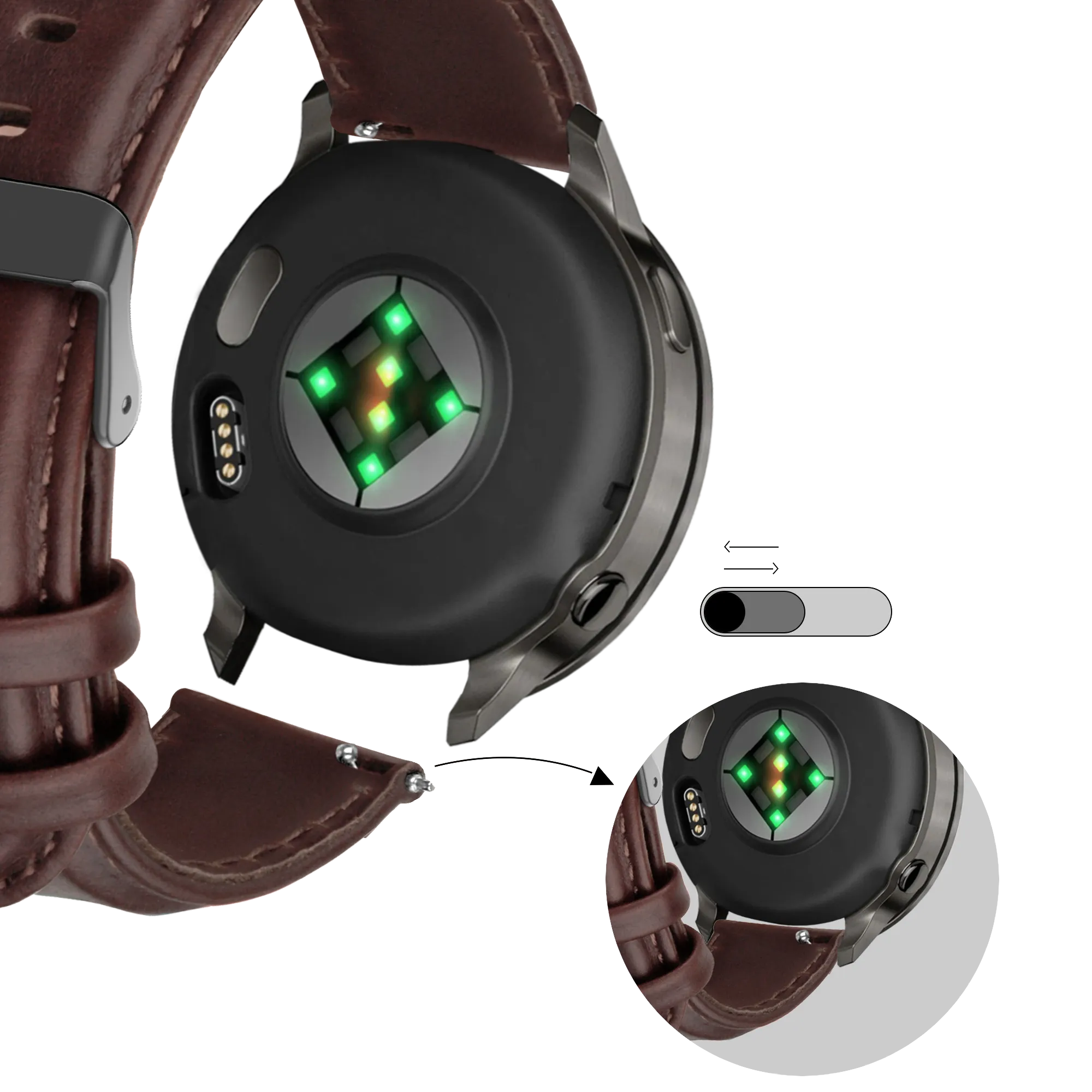 Bandz Bracelet cuir 'Classic' Garmin Vivoactive 3 (marron foncé)