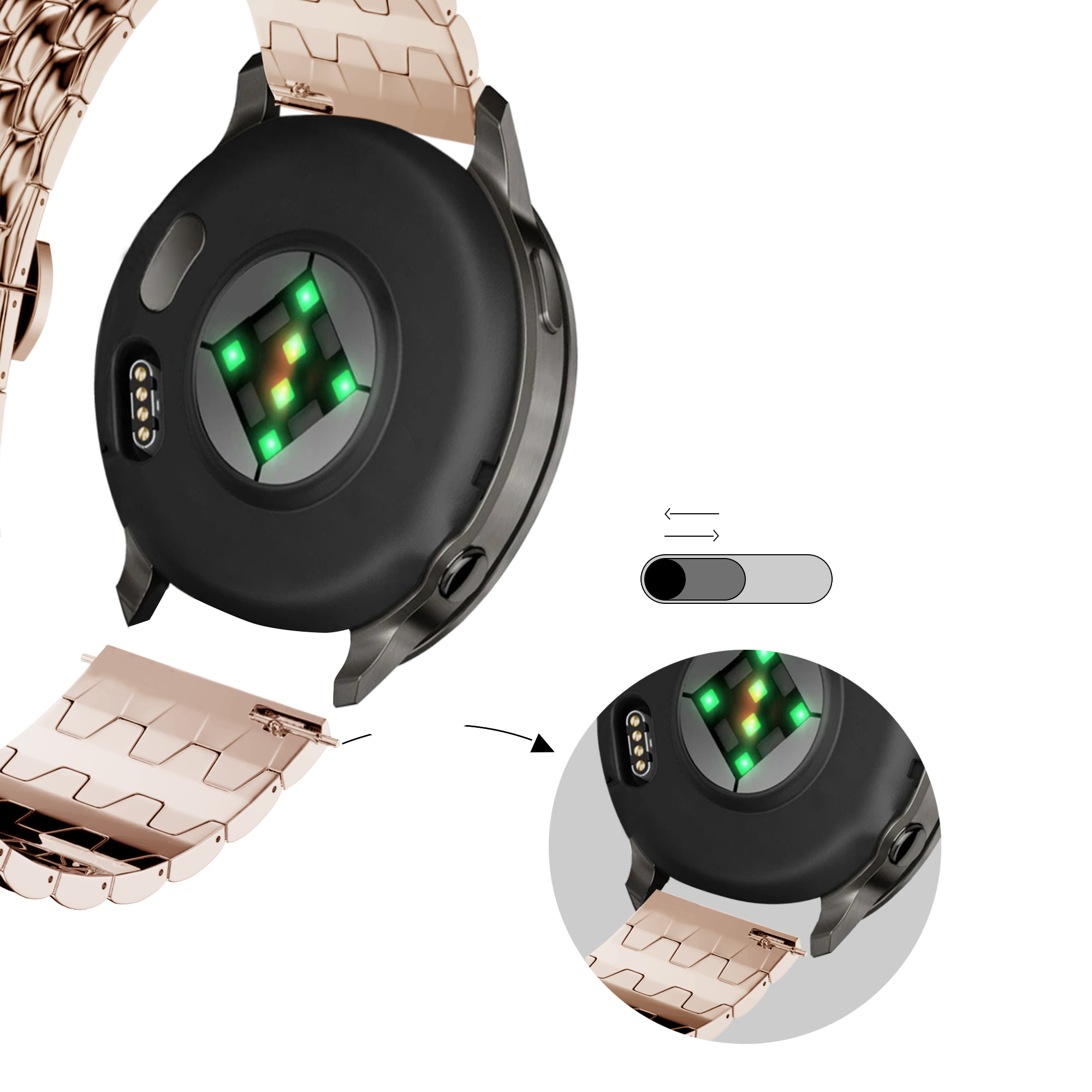 Bandz Bracelet acier 'Dragon' Garmin Forerunner 70 (or rose)