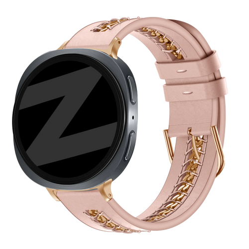 Bandz Samsung Galaxy Watch 9 - 44mm Leather Strap 'Chains' (Pink)