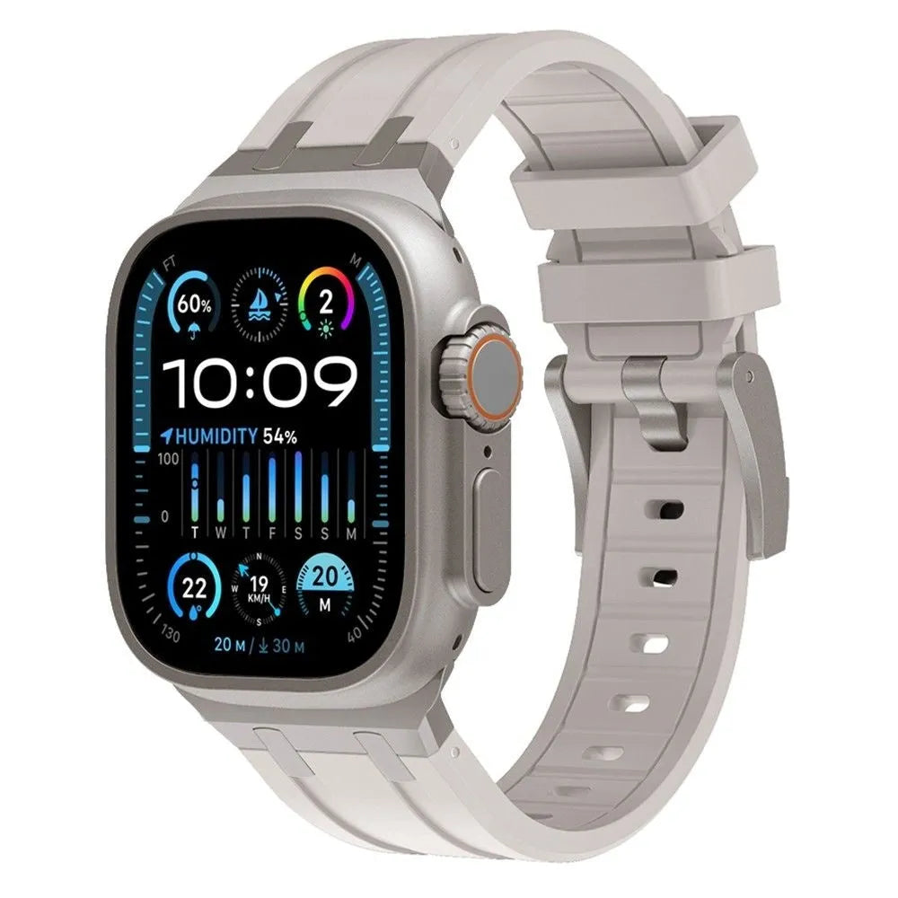 Bracelet silicone Premium Liquid Apple Watch (lumière stellaire/titane)