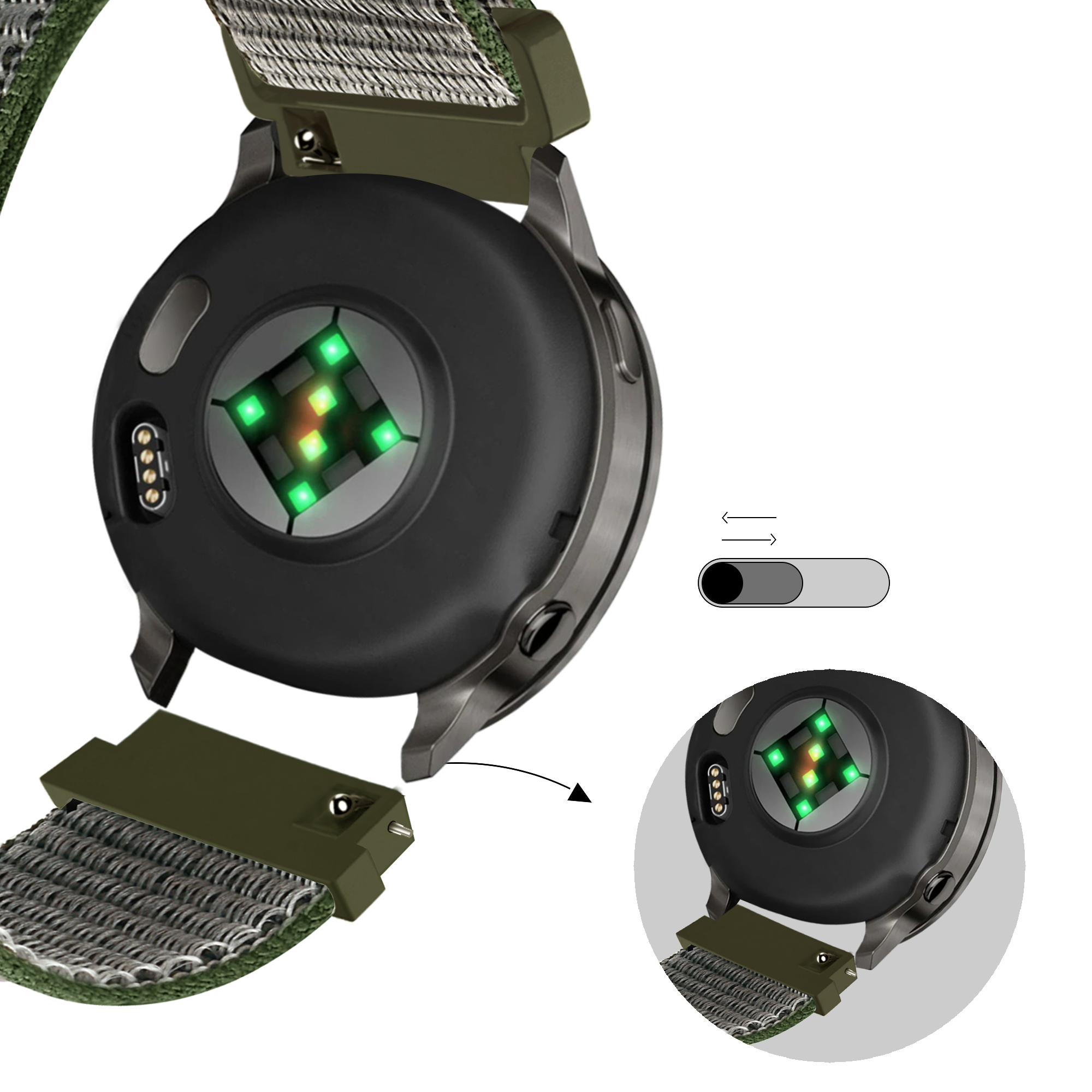 Bandz Garmin Forerunner 70 Nylon Loop Strap (Olive Green)