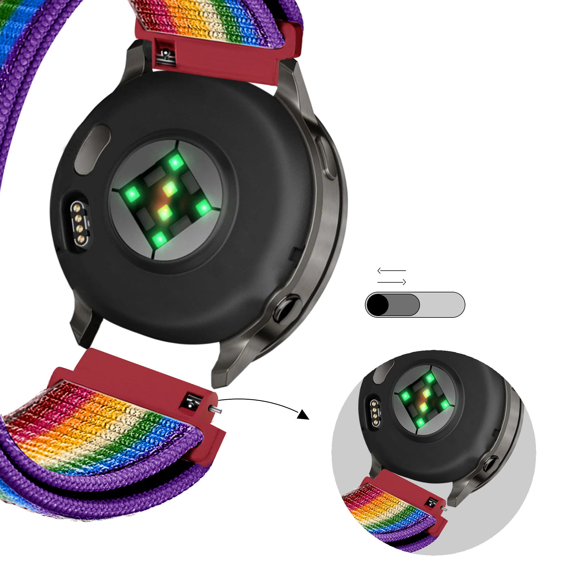 Bandz Garmin Forerunner 170 Nylon Loop Strap (Rainbow)
