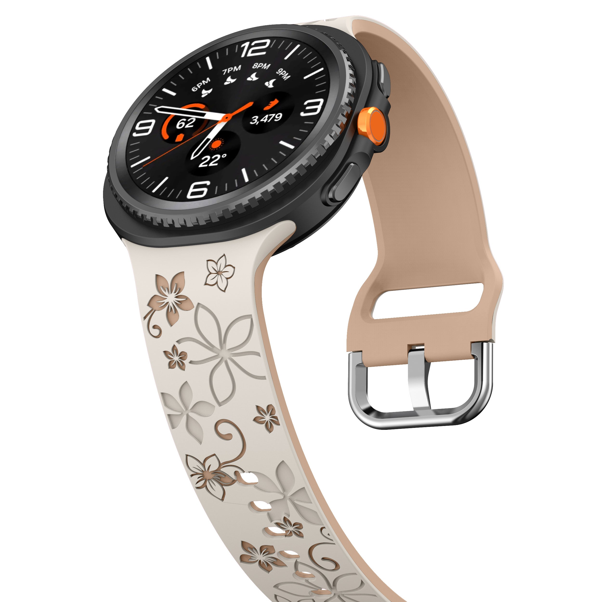 Samsung Galaxy Watch 8 Classic Flower Silicone Strap (Starlight/Beige)