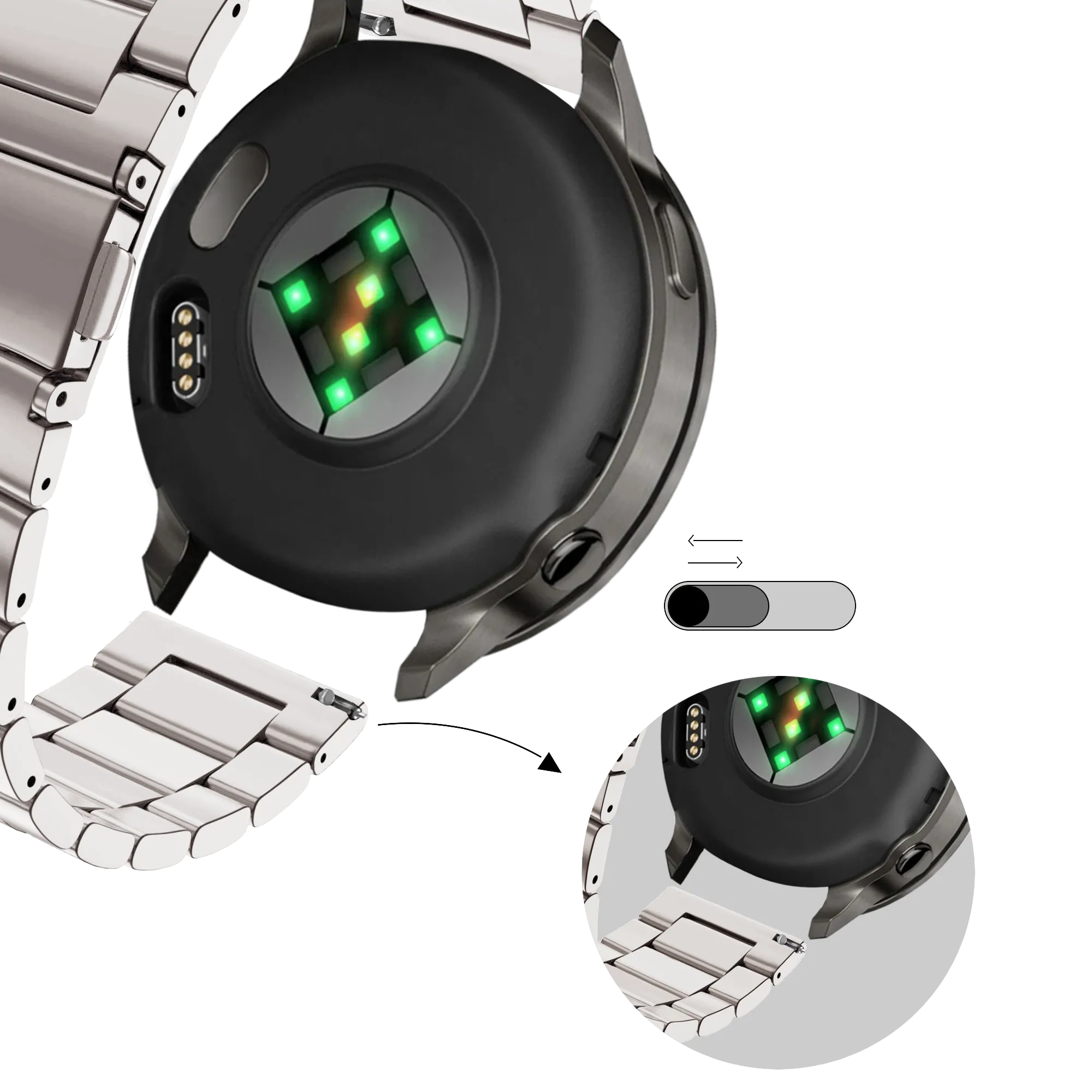 Bandz Bracelet acier 'Classic' Garmin Vivoactive 6 (lumière stellaire)